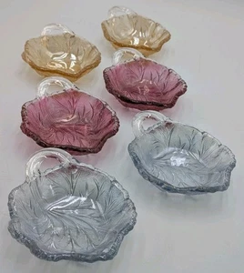 Indiana Glass Pebble Leaf Flash Nappy Dish Nut Bowls Vintage Set Of 6 - Picture 1 of 6