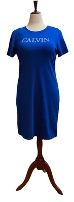 NWT Calvin Klein  Cotton Logo T-Shirt Dress Womens Size Large Royal Blue $49 - Image 1 of 4