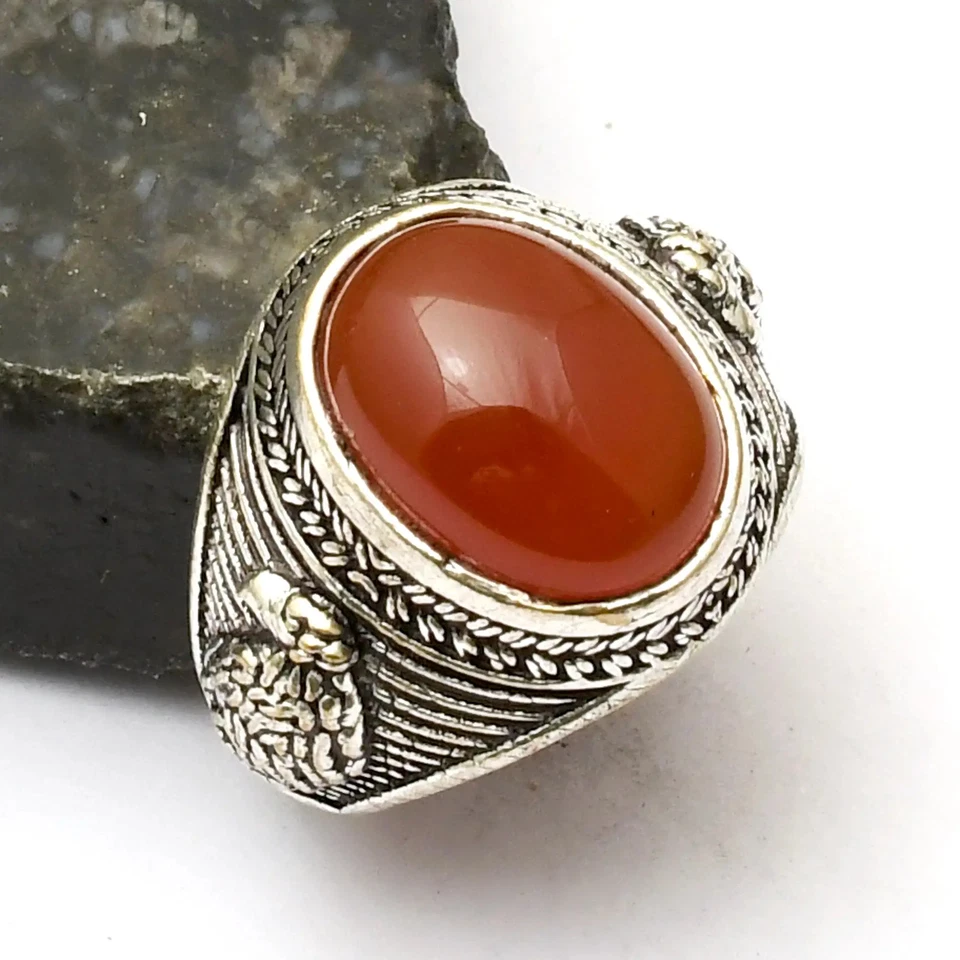 Carnelian 宝石民族手工戒指首饰礼品美国尺寸 9.25 AR 40669 — 第 1/1 张图片