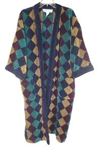 Vintage Perry Ellis Port Terry Bath Robe Mens One Size Argyle *Missing Belt 90s - Picture 1 of 9