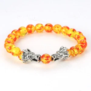 Dragon Head Bracelet Mens 8mm Natural Stone Bead Strand Yoga Bracelets Jewelry - Picture 1 of 17