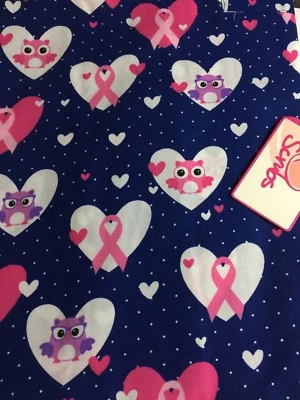 Scrub Top SIZE LARGE OWLS PINK DOTS RIBBON NWT Nurse Work Medical VET UNIFORM Ow - Image 1 of 4
