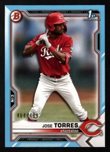 Jose Torres 2021 Bowman Prospect Sky Blue SP 464/499 Cincinnati Reds - Picture 1 of 2