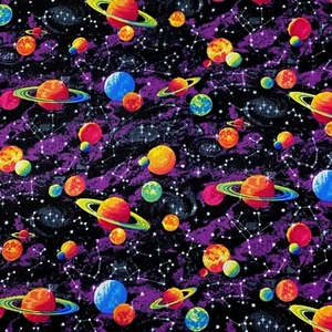 Space Galaxy Planets Multicolour Sewing Quilting  Cotton Fabric 1/2 Yard  - Imagen 1 de 2