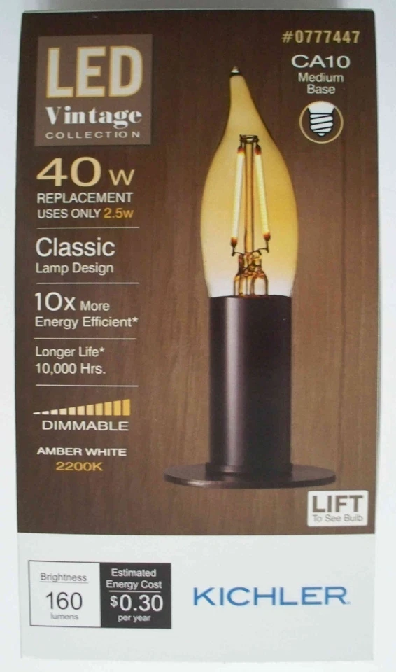 Kichler LED 40W/2.5W CA10 Medium Filament-Amber-Dimmable-513968-Save 2+ - Image 1 of 1