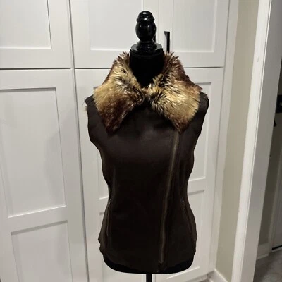 Chaleco de piel sintética MO Members Only talla S marrón vegano desgastado moto cremallera completa Foto 1 de 4