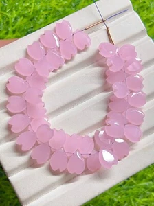 Cuentas en forma de corazón de ónix rosa natural piedra preciosa de flor de p... - Imagen 1 de 4