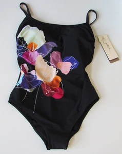 GOTTEX Black Multi Floral One Piece Swimsuit Bathing Suit Size 10 NWT $154 - Picture 1 of 4
