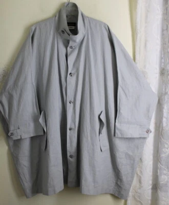 Eskandar 1 O/S 38"Long Gray Khaki Blue Natural Linen Rain Coat Jacket Art-Wear - Image 1 of 4