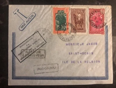 1941 Antananarivo Madagascar First Flight Cover FFC To St Denis Reunion Island - Image 1 of 2