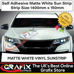 MATTE WHITE SUN STRIP 1400mm x 150mm CAR WINDSCREEN DECALS STICKERS GRAPHICS - Picture 1 of 1