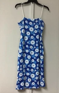 Hawaiian Island Creations Shift Dress Medium Blue Spaghetti Stretchy Floral - Picture 1 of 15