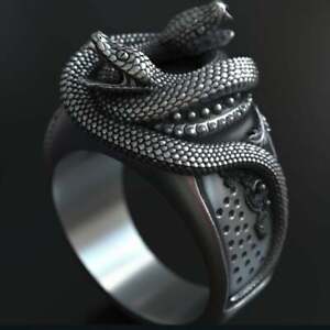 Gun Black 925 Sterling Silver Charms King Cobra Snake New Fashion Ring Size 8
