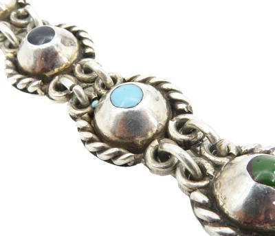 MEXICO 925 Silver  Vintage Turquoise Onyx & Jasper Chain Bracelet  BT3954 - Image 1 of 4