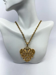 Vintage Krone Trifari Anhänger Halskette Barock Schnörkel goldfarben signiert 20" - Bild 1 von 7