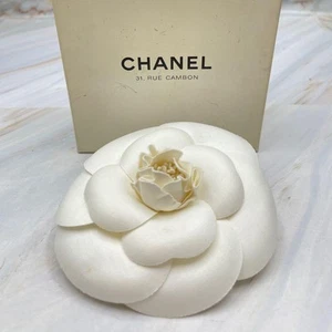 Chanel Camellia Flower Brooch White Fabric 4" New Authentic - Picture 1 of 7