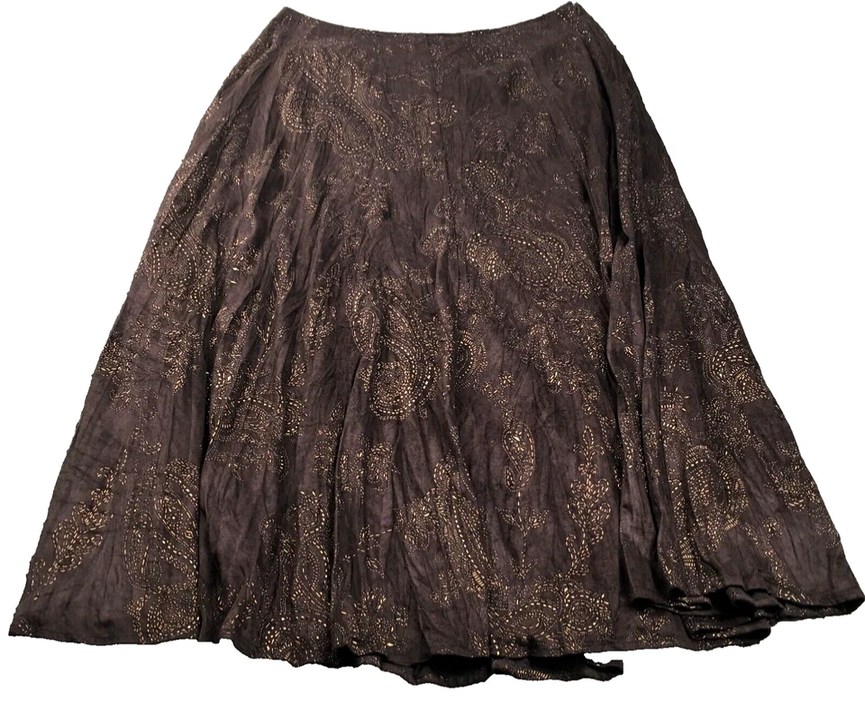 Chico's Womens Skirt Sz 1 US M Brown Paisley Beaded Lined Side Zip - Image 1 of 4