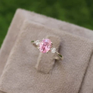 4.2Ct Oval Cut Natural Pink Sapphire Diamond Wedding Ring 14K Yellow Gold Size 7 - Picture 1 of 7