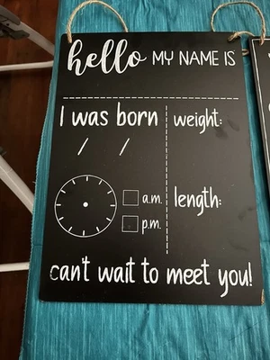 Chalk Board Signs Hello Name Sign For New Born Baby - Image 1 of 3