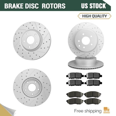 Rotores de freio dianteiro traseiro + pastilhas de freio de cerâmica para 2013 Infiniti EX37 - Imagem 1 de 4