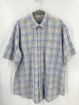 Peter Millar Mens Dress Shirt Size XL Blue Yellow Checkered Cotton Button Up - Image 1 of 3