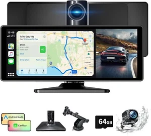 10" Wireless Apple CarPlay Portable Android Auto Car Touchscreen + 2 Cameras New - Picture 1 of 9