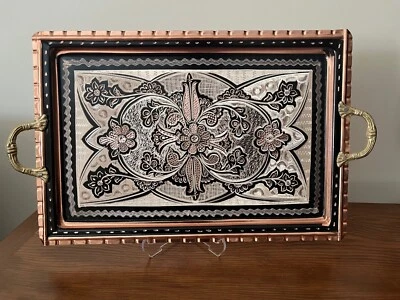 Copper Coffee Tray, Turkish Copper Serving Tray, Copper Tray Handmade - Image 1 of 4