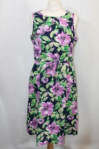 NEU MIT ETIKETT GRÖSSE 12 MARINEBLAU & LILA GEBLÜMT KLEID MIT KORDELZUG TAILLE 2844 - Bild 1 von 6