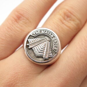 Antique Art Deco 925 Sterling Silver The Mayan Order Signet Ring Size 7 / SIGNED