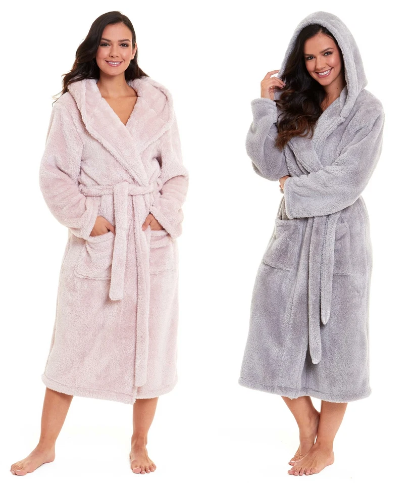 Womens Snuggle Fleece Dressing Gown Robes Extra Long Cuddly Plush Bathrobe Gowns