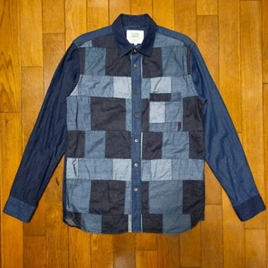 EUC BEAMS Japan Indigo Crazy Patchwork Chambray BD Shirt Fits US Small - Picture 1 of 14