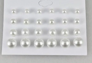 White earrings 12 pair set pack graduated faux pearl bead stud post tiny 4mm-8mm - Picture 1 of 7