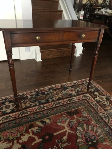Antique English Mahogany Georgian Writing Table Two Draws on Turned Legs c1790 Cover
