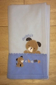 Carters Child Of Mine Daddy's Champ Baby Blanket Brown Puppy Dog Blue Fleece - Picture 1 of 7