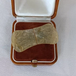 Vintage Yellow Marble Lucite Small 2-Part Buckle - Picture 1 of 7