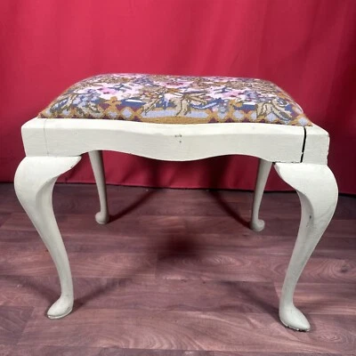 Green Piano Stool Vanity Stool With Floral Design & Queen Anne Legs Vintage - Image 1 of 4