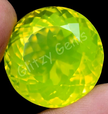 Natural Neon Yellow Opal 46.15 Ct Round Certified Untreated Rare Loose Gemstone - Image 1 of 4