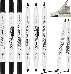 6 Stück Schwarz Textilstifte Waschmaschinenfest, 1-5Mm Dual Tip Stoffmalstifte, - Bild 1 von 12