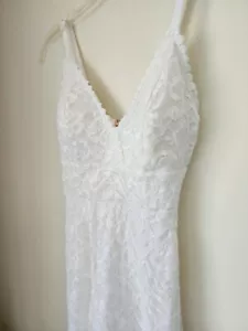 Abito babydoll Fairy Femm bianco testurizzato paisley pizzo S Italia flirty skater boho - Foto 1 di 6