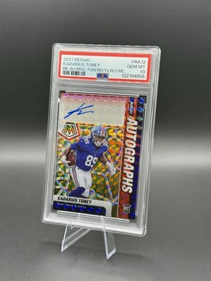 2021 PANINI MOSAIC KADARIUS TONEY ROOKIE AUTO MOSAIC- FDN. RD/ YLW CHOICE PSA 10 - Image 1 of 2
