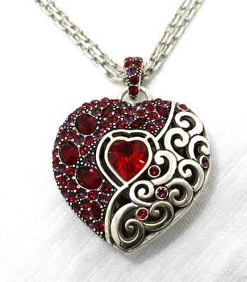 Brighton ECSTATIC HEART NWT $148 Red Crystal Reversible Silver Heart Necklace - Image 1 of 4