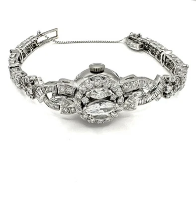 Antiguo reloj/pulsera de cóctel vintage de 10 quilates natural VS GH de diamantes y platino Foto 1 de 4