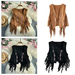 Open Front Sleeveless Jacket Women's Tassel Vest for Weekend Walking Shopping - Picture 1 of 15