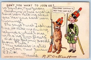1906 WANT TO JOIN US? MILITARY BUSTER BROWN & DOG TIGE R. F. OUTCAULT POSTCARD - Picture 1 of 2