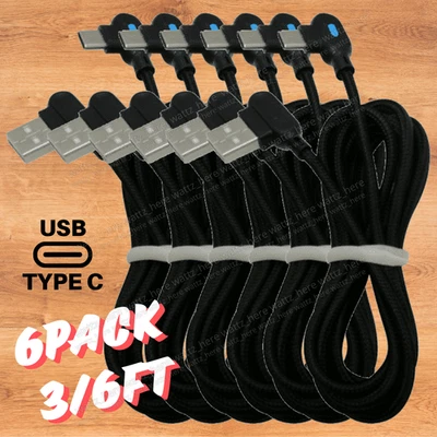 6Pack 3/6Ft 90 Degree Right Angle USB C Fast Charger Cable Lot TypeC For Samsung - Image 1 of 4