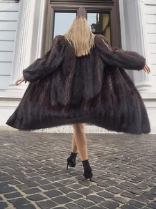 Two Tone Nutria Fur Coat Herringbone Design S P Fast Ship - Picture 1 of 24