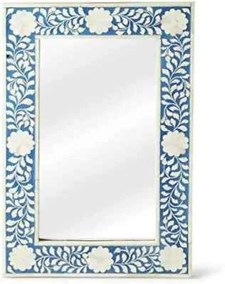 Bone Inlay Mirror Frame Handmade Decor Floral Design Wood Frame Entryway - Image 1 of 4