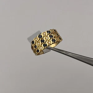 New 14k Yellow Gold 3 Row Round Sapphire and Diamond Ring Band Size 6.25 - Picture 1 of 9