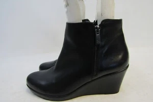 Naturalizer Womens Sz 7.5 M Black Leather Zip Fashion Wedge Ankle Boots Bootie - Picture 1 of 11