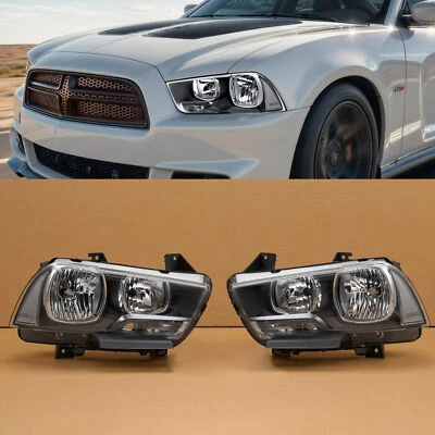 Pair Headlights For 2011-2014 Dodge Charger Halogen Black Headlamps LH&RH 11-14 — 第 1/4 张图片
